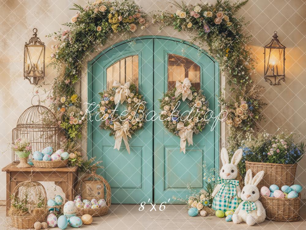 Kate Easter Bunny Blue Arch Door Flower Basket Backdrop Designed by Emetselch