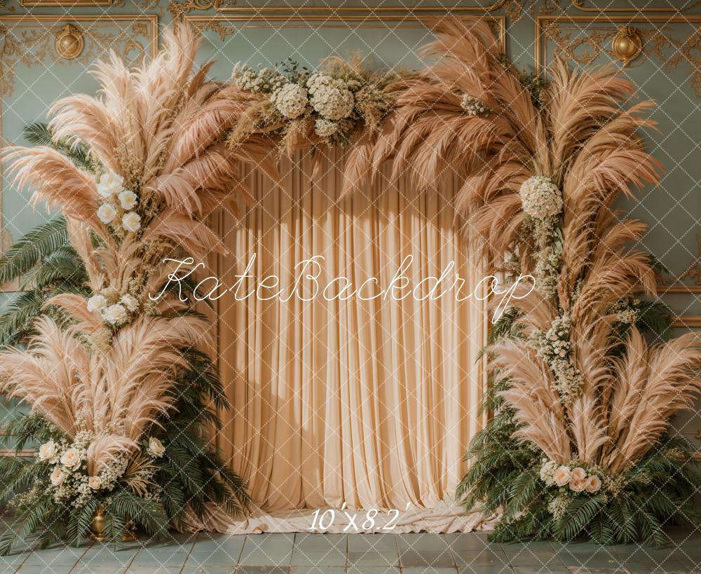 Boho Arch Pampas Grass Curtains Foto Achtergrond Designed by Kate Image