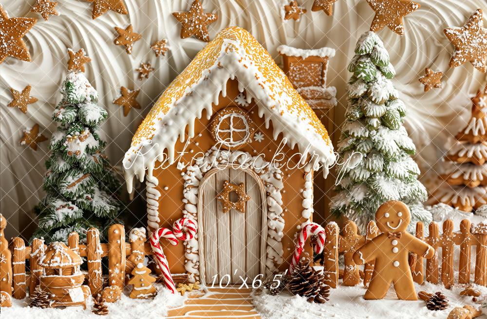 Kate Christmas Gingerbread House Snowy Trees Gingerbread Man Backdrop Designed by Emetselch