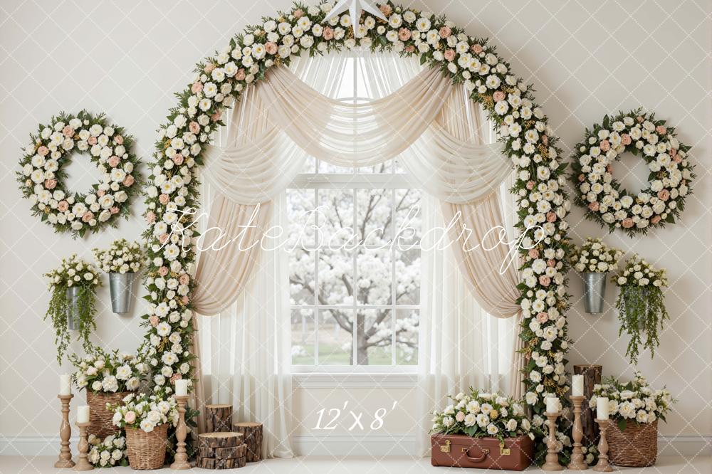 Kate Spring Flower Arch Wreath Window Drapes Printed Backdrop Designed by Mini MakeBelieve