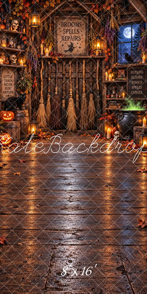 Kate Sweep Halloween Brown Witch Broom Potion Shop Printed Backdrop Designed by Vertigo Productions