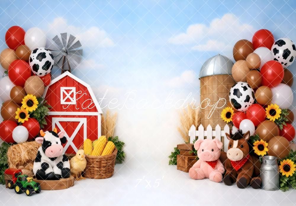 TEST Kate Cake Smash Farm Barn Animals Balloons Sunflowers Printed Backdrop Designed by Vertigo Productions