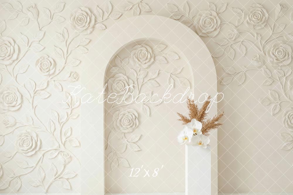 Kate Wedding Ivory Flower Arch Vintage Wall Printed Backdrop Designed by Patty Roberts