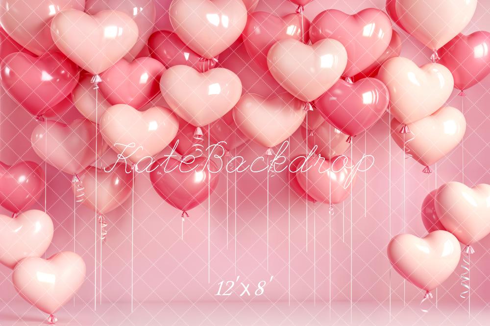 Kate Valentine's Day Pink Heart Balloons Backdrop Designed by Emetselch