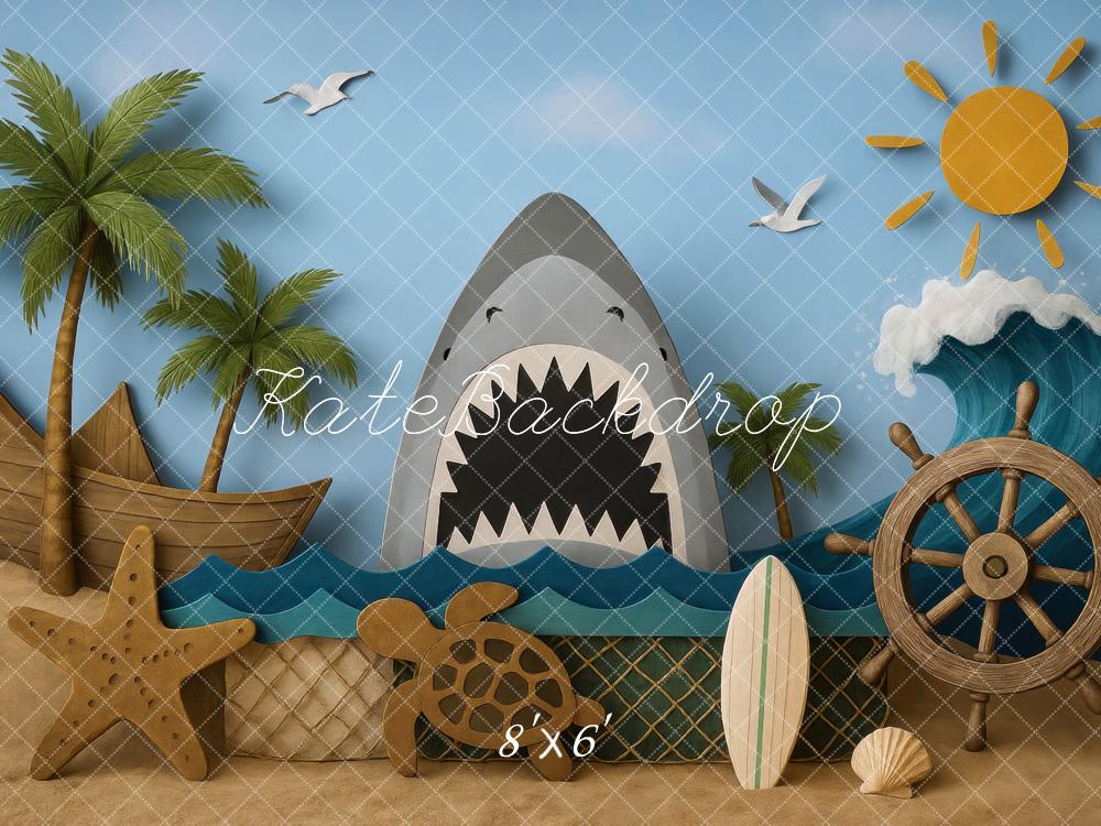 Kate Summer Shark Beach Palm Tree Backdrop Designed by Mini MakeBelieve