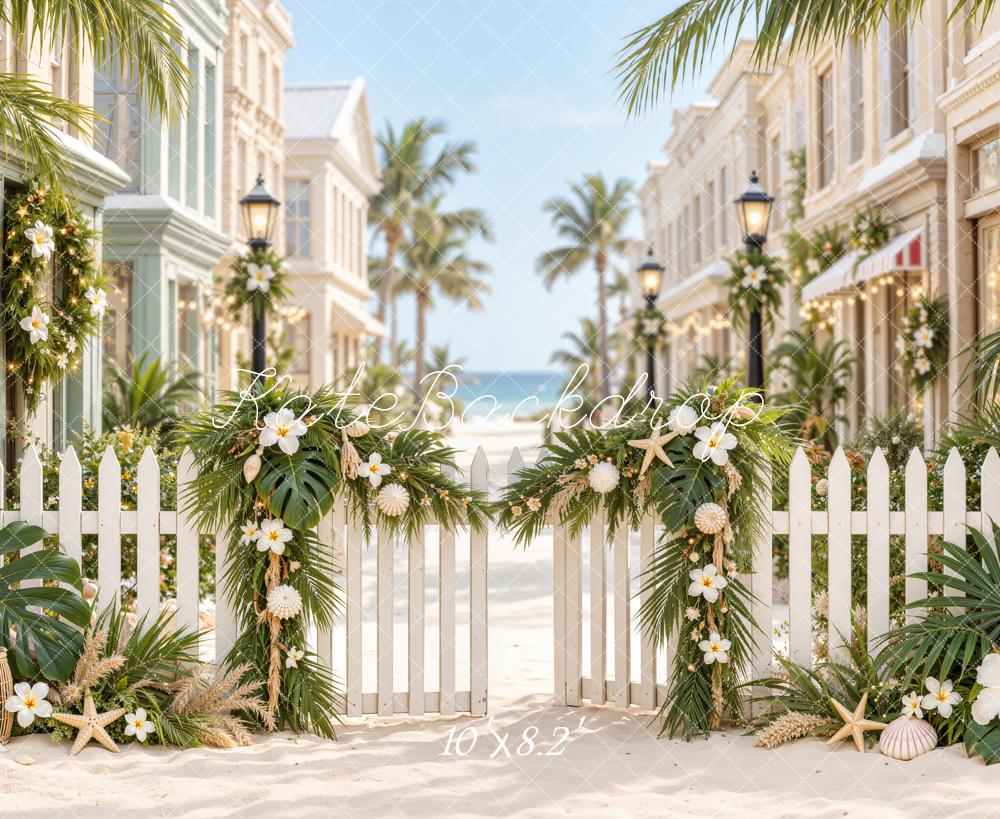Kate Beach Coastal Resort Tropical Street Flower Fence Printed Backdrop Designed by Emetselch
