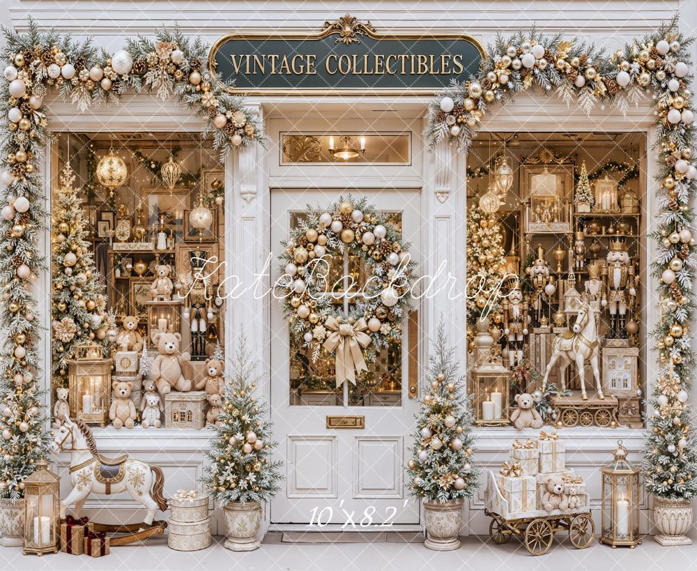 Kate Christmas Vintage Collectibles Storefront Garland Printed Backdrop Designed by Emetselch