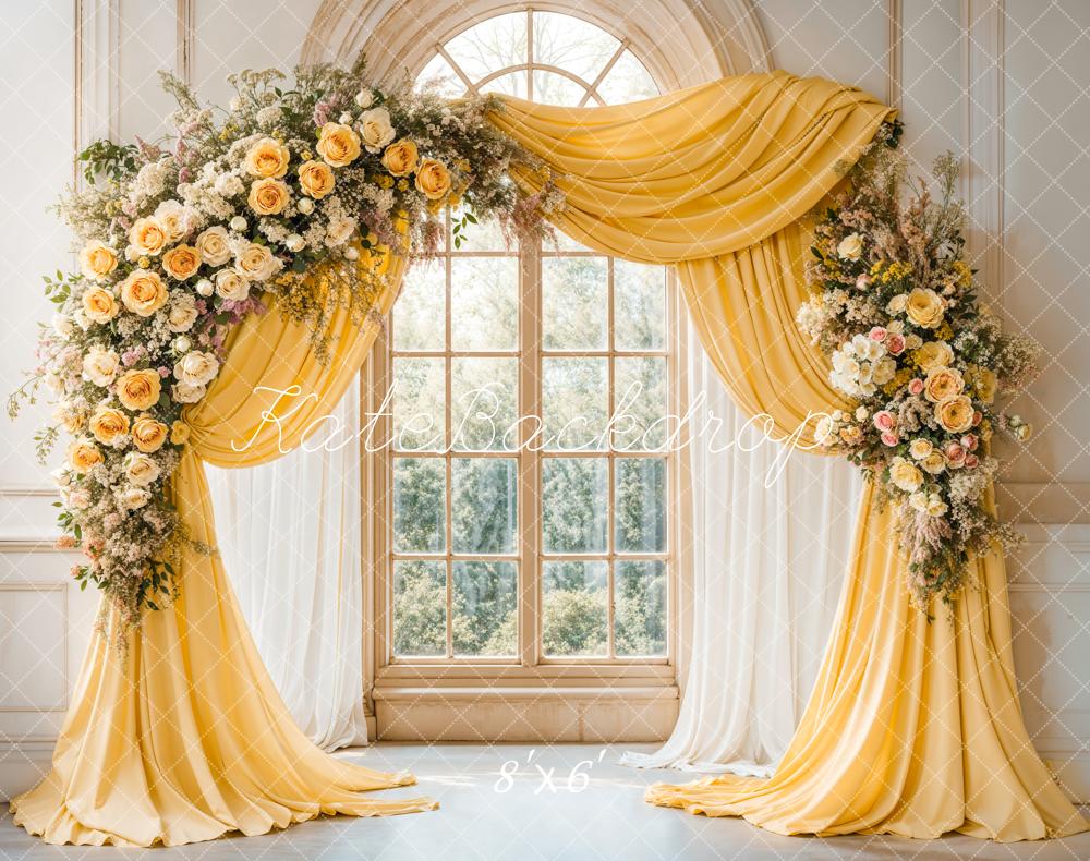 Elegant Flower Arch Yellow Drapes Foto Achtergrond Designed by Emetselch