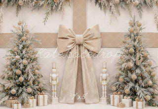 Kate Christmas Beige Bow Nutcracker Trees Printed Backdrop Designed by Mini MakeBelieve