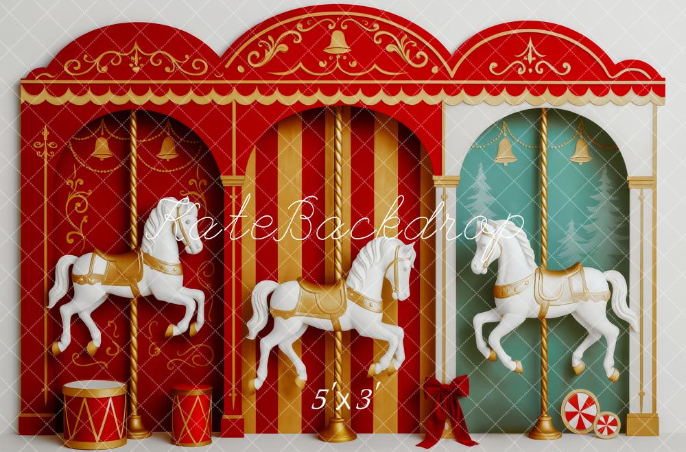 Kate Christmas Circus Carousel Horses Backdrop Designed by Patty Roberts