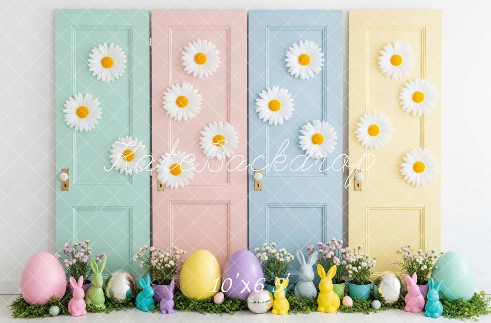 Kate Easter Bunny Pastel Doors Daisies Eggs Printed Backdrop Designed by Patty Roberts