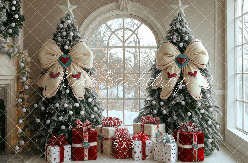 Christmas Árboles Nevados Lares Grandes Lazos Fondo de Ventana Regalo Designed by Mini MakeBelieve