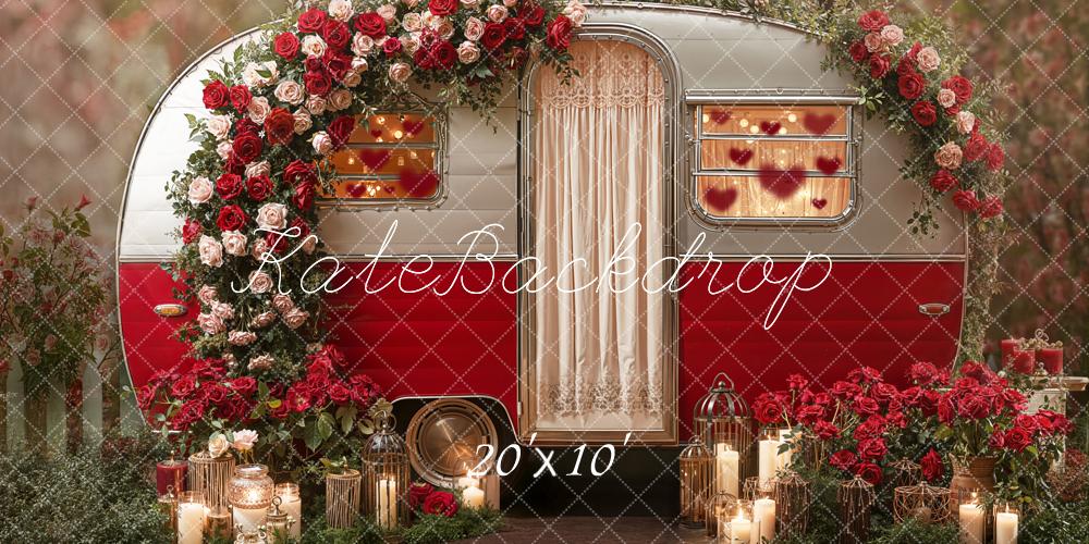 Kate Valentine's Day Red Camper Flower Arch Candles Backdrop Designed by Emetselch