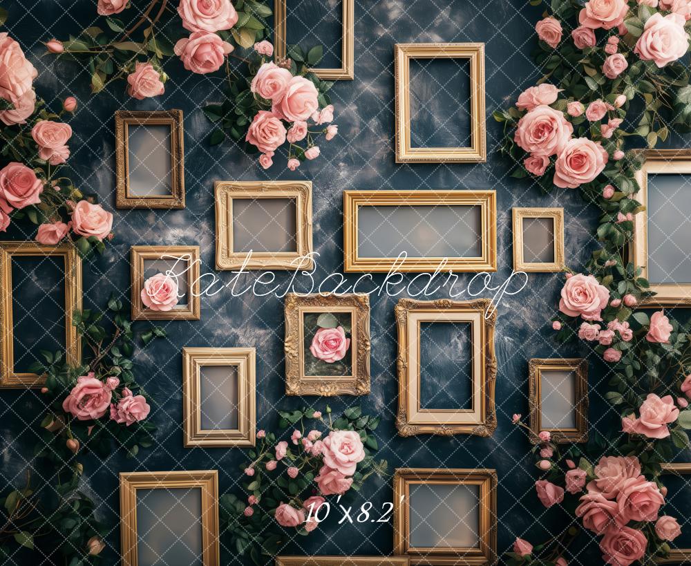 Vintage Floral Rose Frame Wall Backdrop