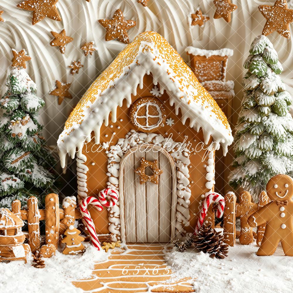 Kate Christmas Gingerbread House Snowy Trees Gingerbread Man Backdrop Designed by Emetselch