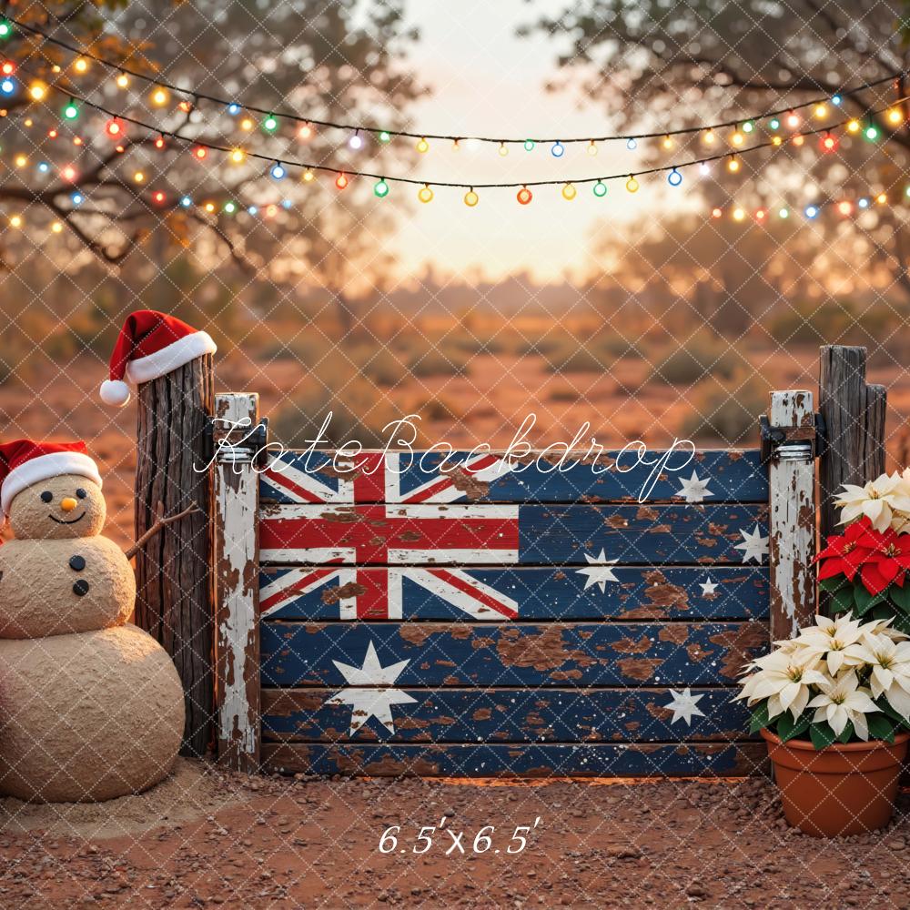 Kate Christmas Australian Flag Fence Sandman Surfboard Printed Backdrop Designed by Mini MakeBelieve