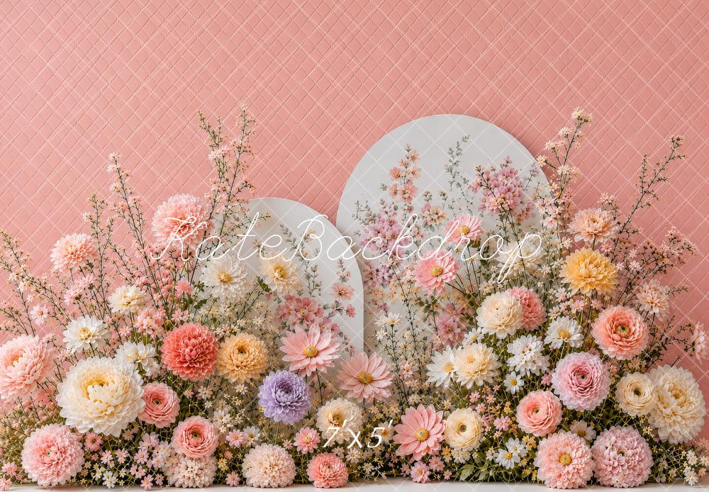Kate Cake Smash Blush Pink Floral Arch Garden Printed Backdrop Designed by Shutter Swan Studios