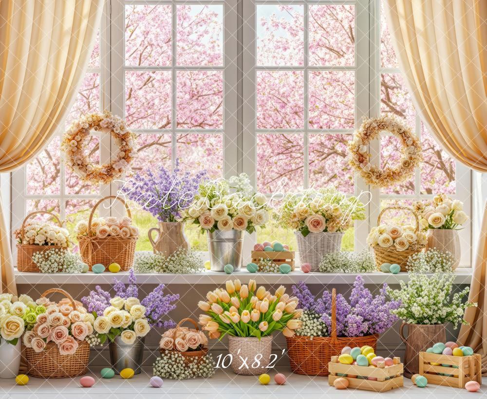 Kate Easter Spring Flowers Pastel Eggs Window Backdrop Designed by Patty Roberts