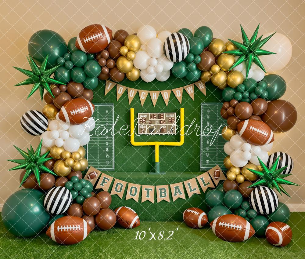 Kate Cake Smash Football Balloon Arch Goal Post Scoreboard Green Backdrop Designed by Emetselch