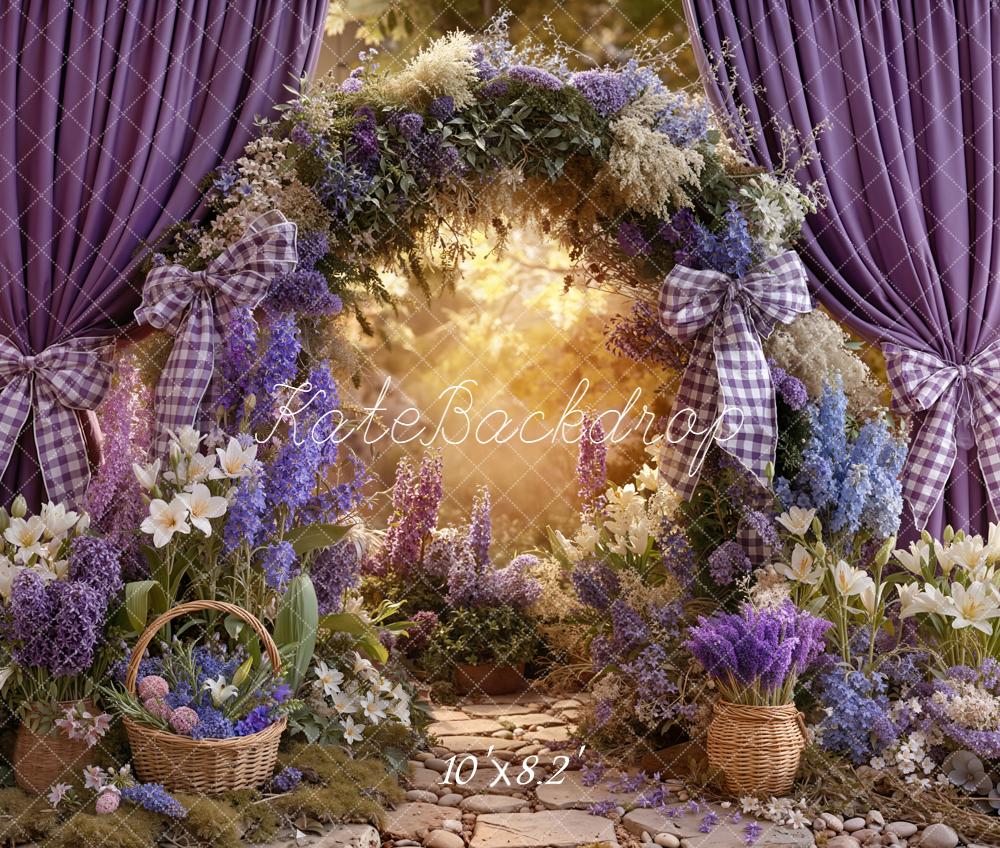 Kate Spring Flower Arch Purple Curtains Baskets Printed Backdrop Designed by Emetselch
