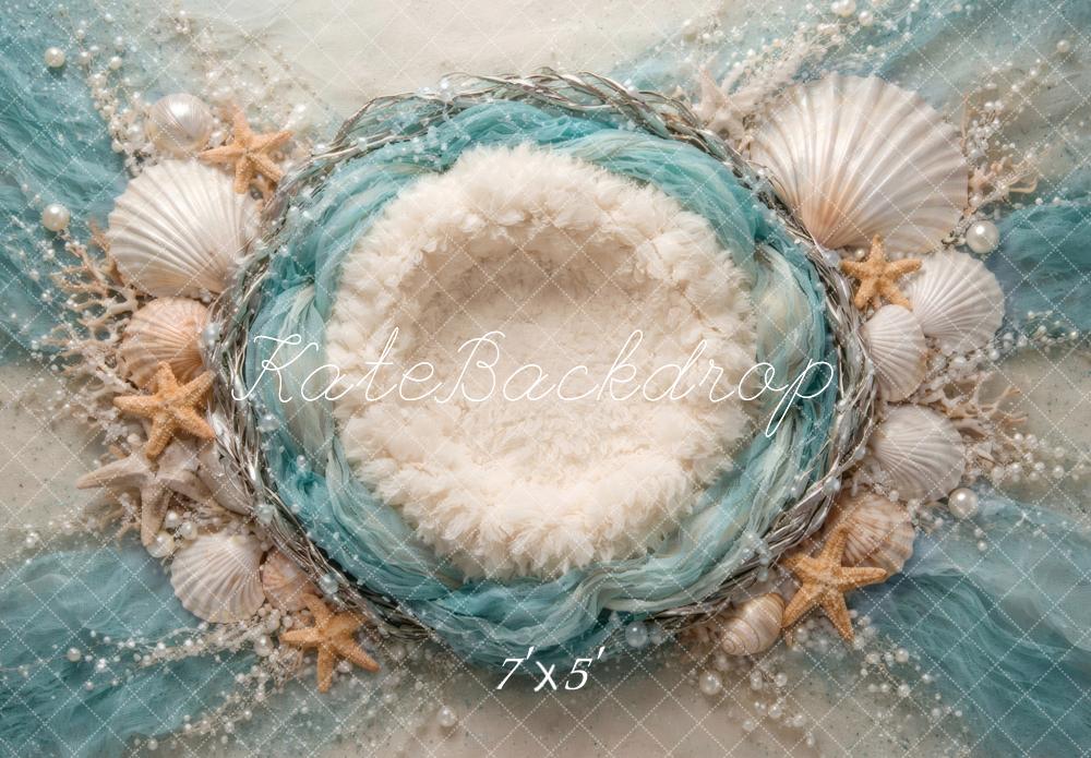 Kate Newborn Seashell Starfish Nest Pearl Printed Backdrop Designed by Vertigo Productions
