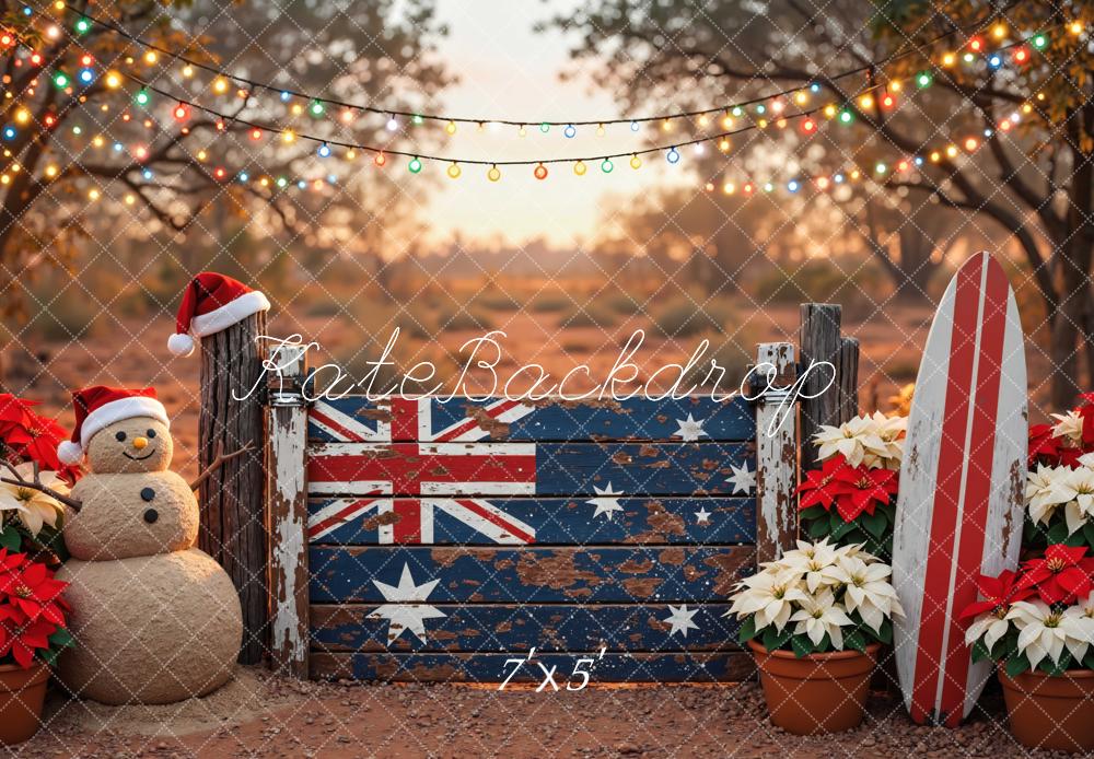 Kate Christmas Australian Flag Fence Sandman Surfboard Printed Backdrop Designed by Mini MakeBelieve