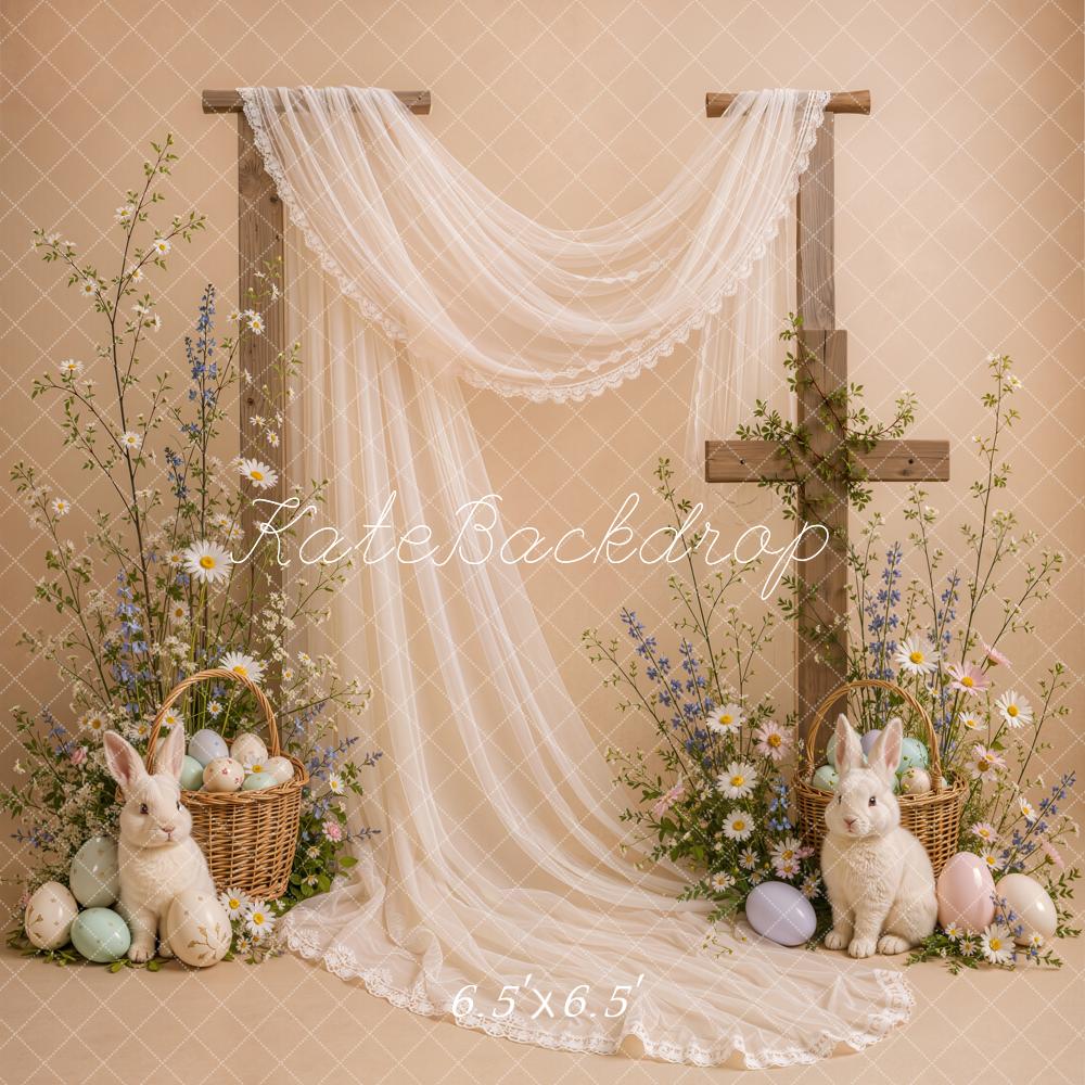 Kate Easter Cross Cozy Drapery Bunny Floral Rustic Arch Printed Backdrop Designed by Emetselch