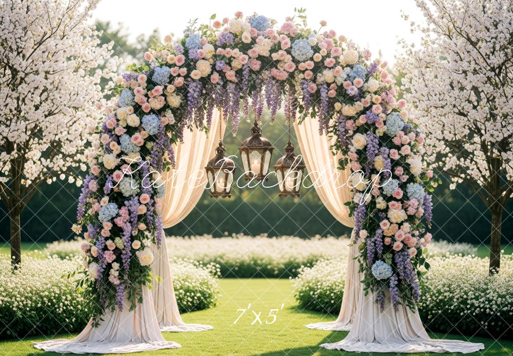 Kate Spring Flower Arch Garden Lanterns Cherry Blossoms Backdrop Designed by Patty Roberts