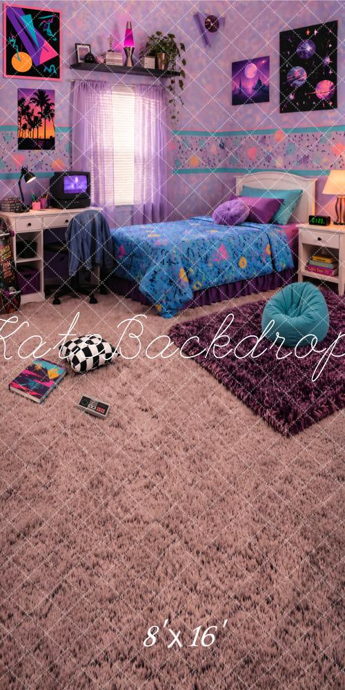 Kate Sweep Retro 90s Purple Teen Bedroom Galaxy Wall Printed Backdrop Designed by Vertigo Productions