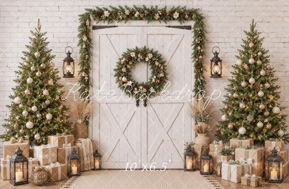 Kate Christmas Barn Door Garland Wreath Christmas Trees Printed Backdrop Designed by Emetselch
