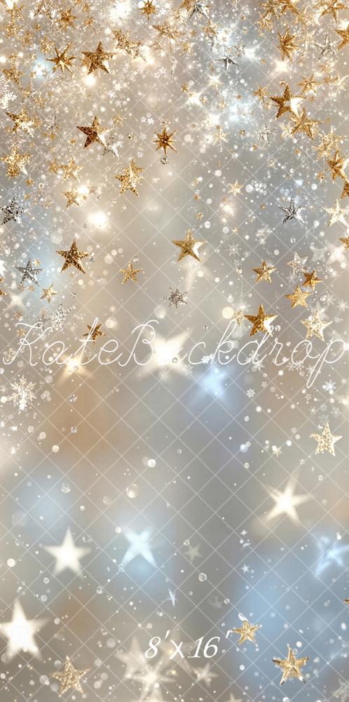 Kate Gold Star Snowflake Sparkle Printed Backdrop Designed by Emetselch