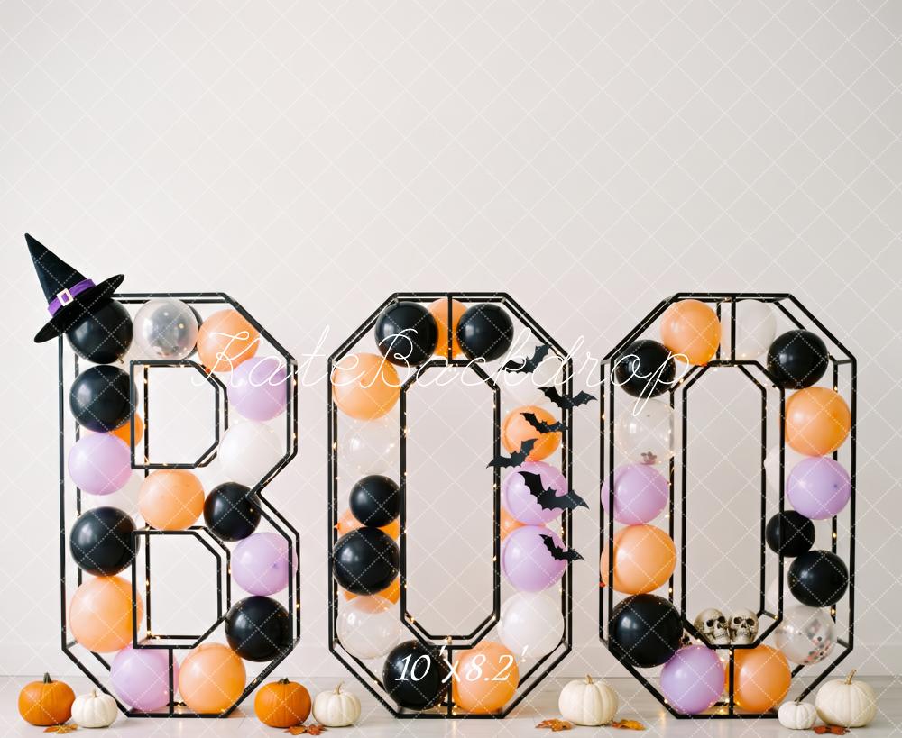 Kate Halloween BOO Letters Balloons Witch Hat Pumpkins Printed Backdrop Designed by Patty Roberts