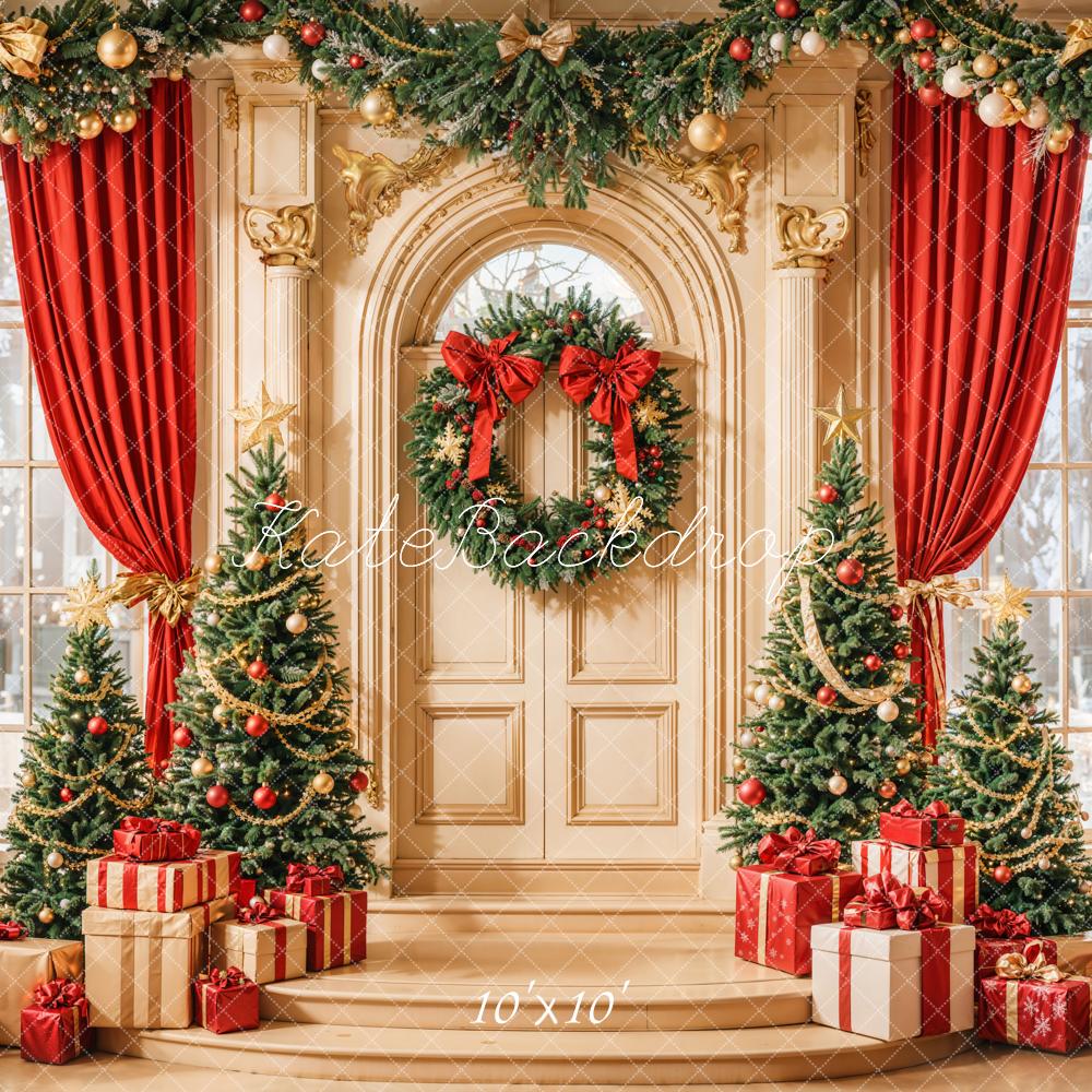 Wreath Backdrop per Porta con Tenda Rossa di Albero di Natale Designed by Emetselch