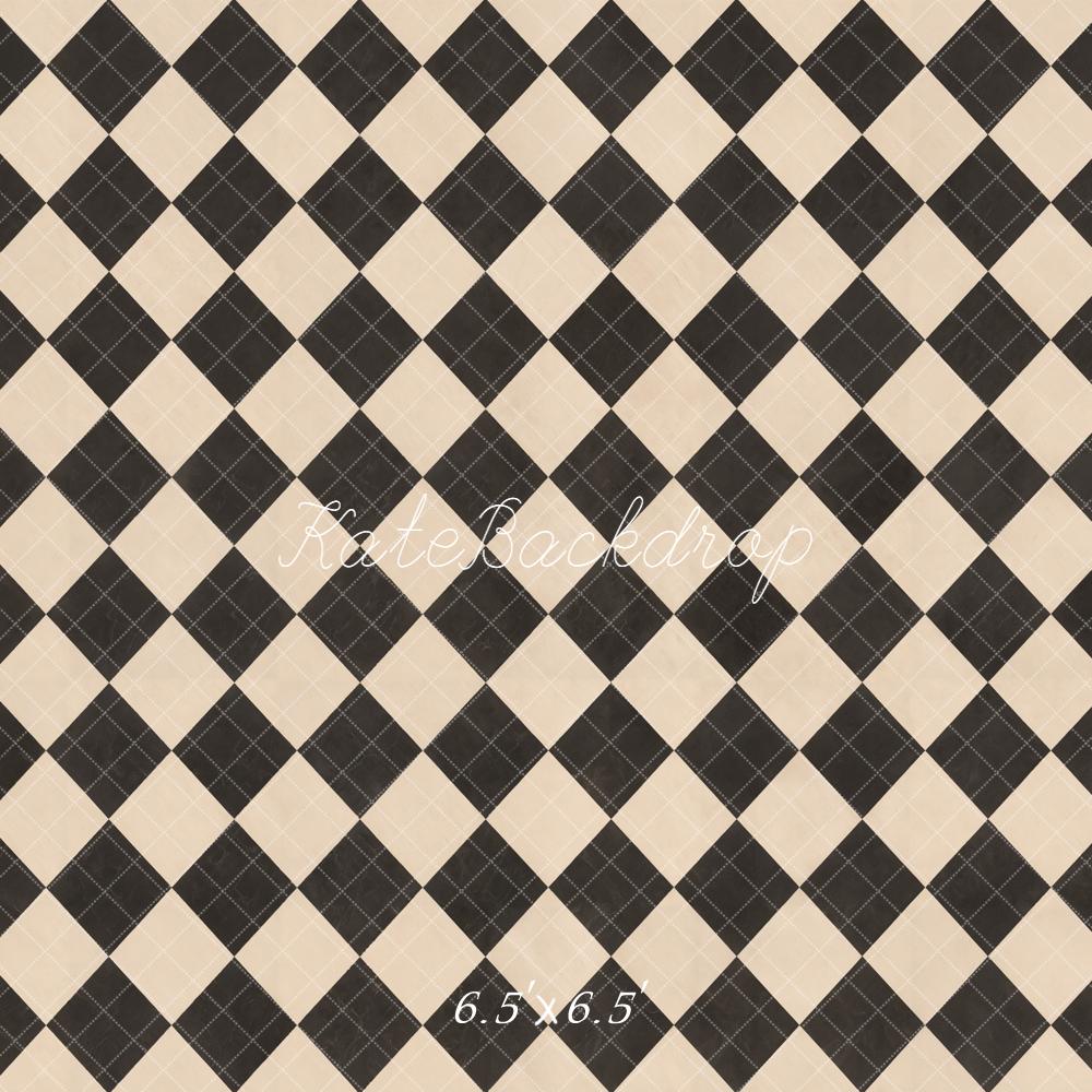 Kate Black Beige Checkered Plaid Floor Printed Backdrop Designed by Kate Image
