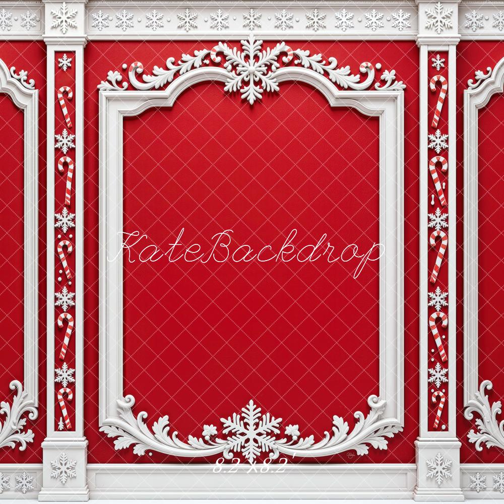 Kate Christmas Red Retro Ornate Frames Wall Printed Backdrop Designed by Mini MakeBelieve