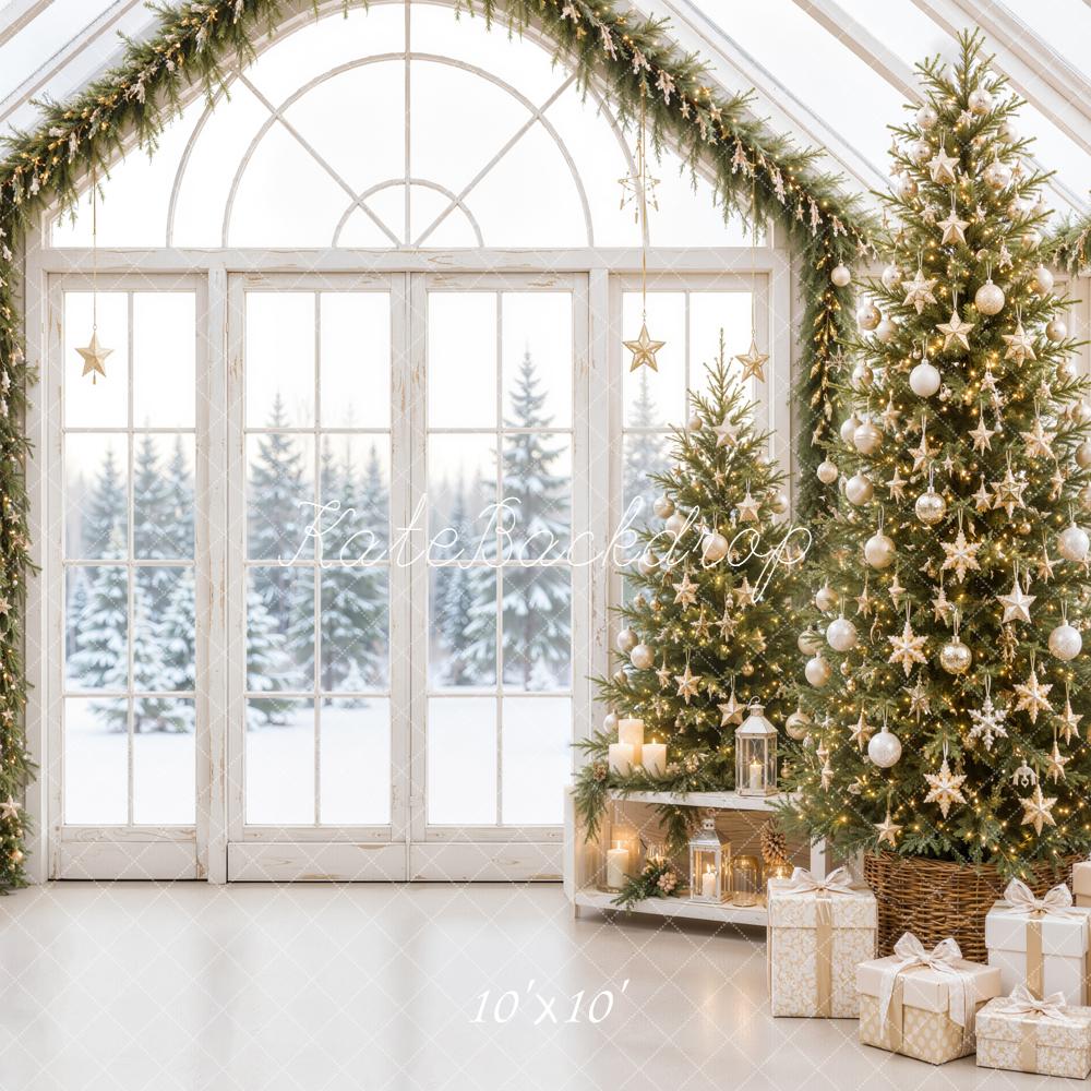 Kate Christmas Tree Indoor White Window Gifts Snowy Printed Backdrop Designed by Emetselch