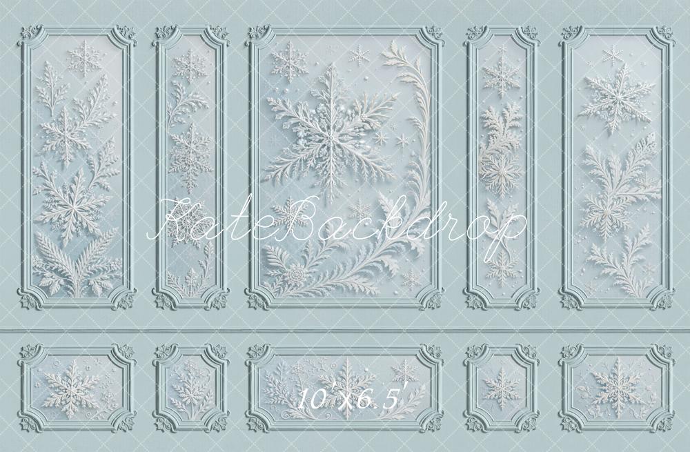 Kate Vintage Ornate Snowflake Blue Wall Printed Backdrop Designed by Emetselch