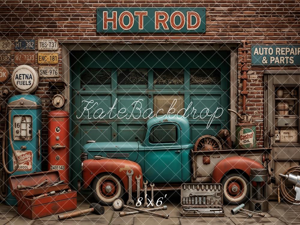 Kate Father's Day Vintage Garage Truck Gas Pump Tools Printed Backdrop Designed by Emetselch