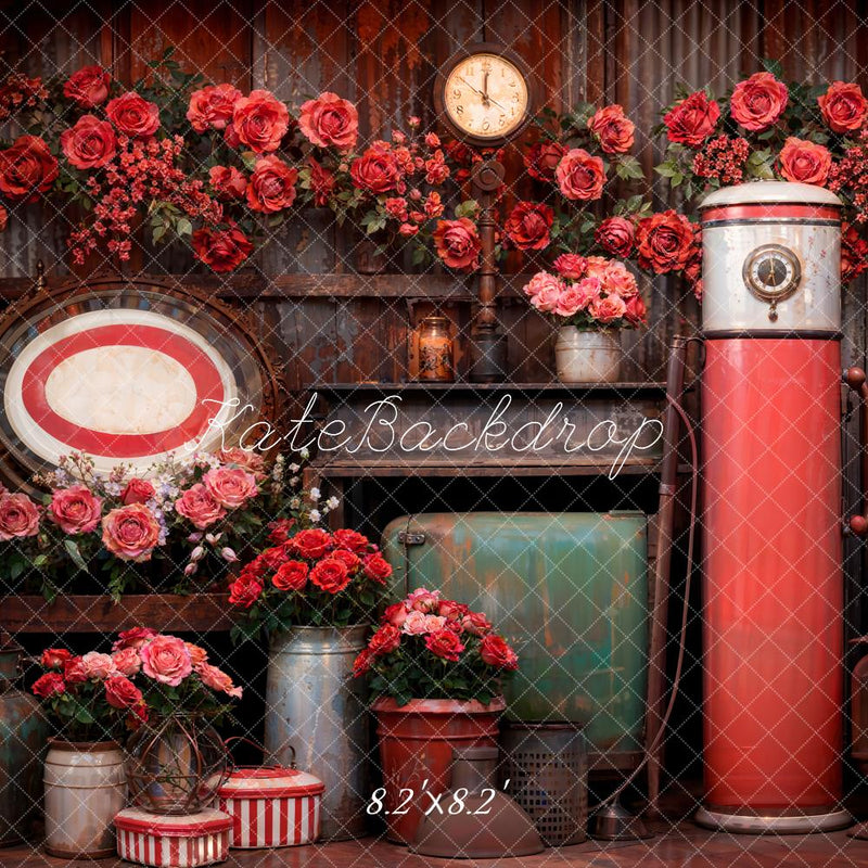 Vintage Rustic Floral Gas Pump Backdrop