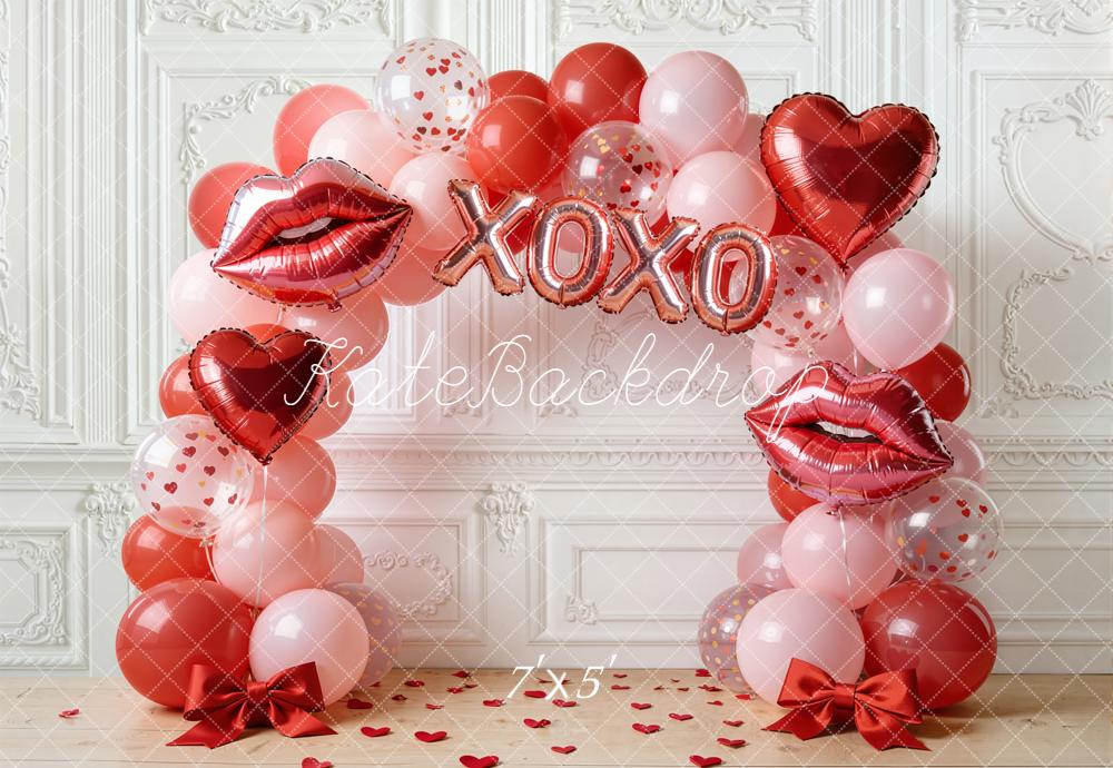 Kate Valentine's Day Balloon Arch Hearts Lips XOXO Backdrop Designed by Emetselch