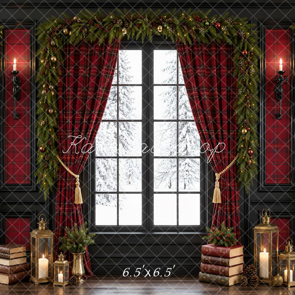 Kate Christmas Red Plaid Curtains Window Books Garland Printed Backdrop Designed by Emetselch