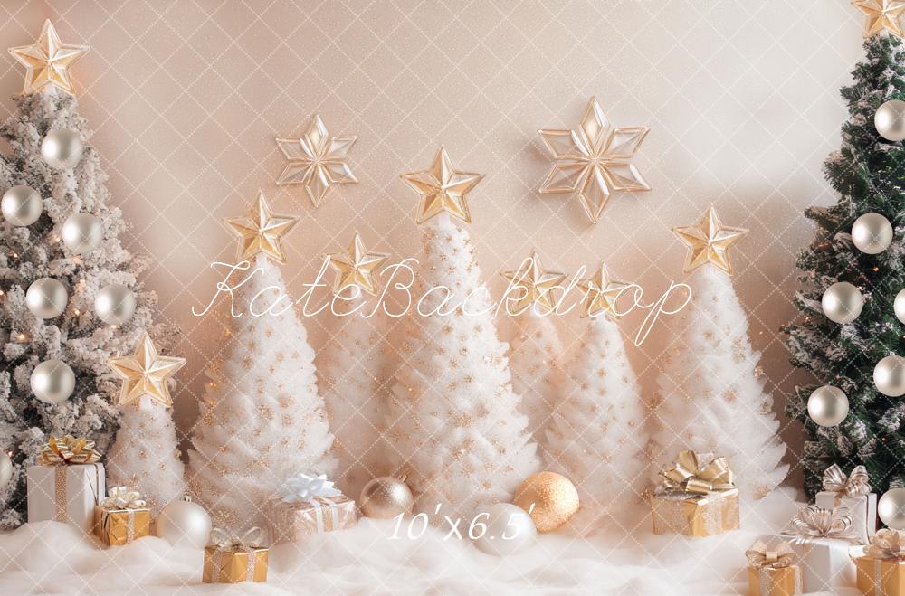 Kate Christmas Trees Stars Pink Backdrop Designed by Mini MakeBelieve