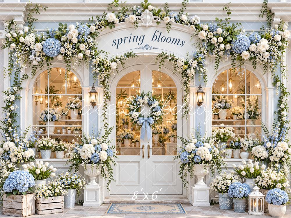 Kate Spring Flower Shop Blue White Hydrangeas Printed Backdrop Designed by Emetselch