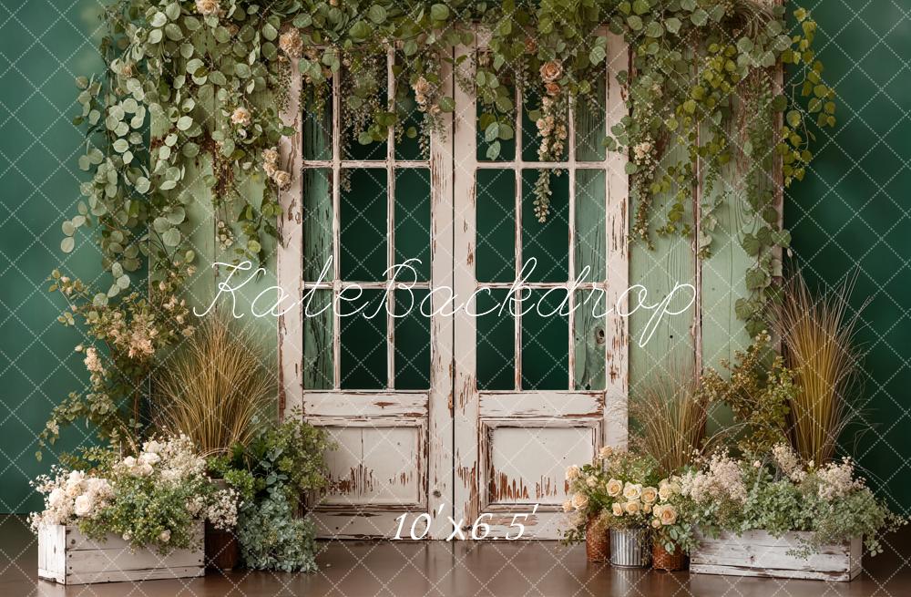 Kate Spring Vintage French Door Greenery Floral Arrangement Backdrop Designed by Emetselch