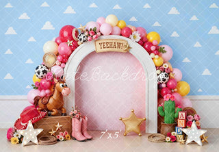 Kate Birthday Western Arch Balloons Horse Boots Cactus Stars Printed Backdrop Printed Backdrop Designed by Mini MakeBelieve