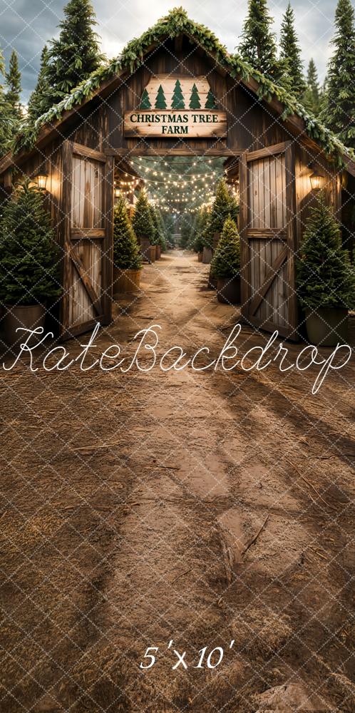 Kate Christmas Tree Farm Pine Forest Barn Backdrop Designed by Emetselch
