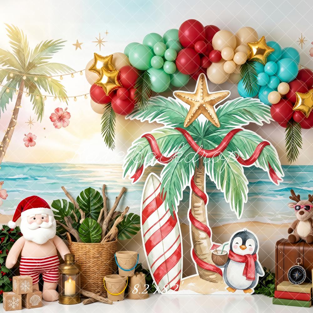 Kate Christmas Australian Tropical Beach Santa Balloon Arch Printed Backdrop Designed by Patty Roberts