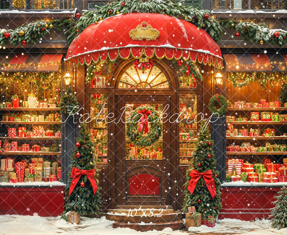 Tienda de Regalos de Navidad Bow Snowy Backdrop Designed by Emetselch