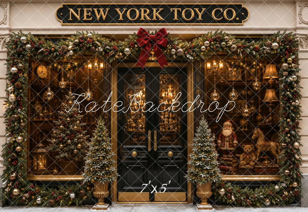 Kate Christmas Vintage Toy Shop Garland Storefront Printed Backdrop Designed by Emetselch