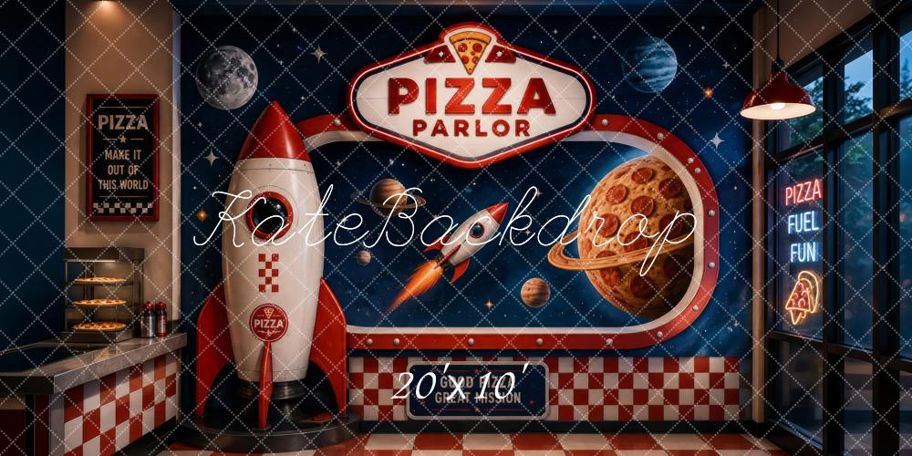 Kate Pizza Parlor Space Rocket Planets Printed Backdrop Designed by Megan Leigh Photography